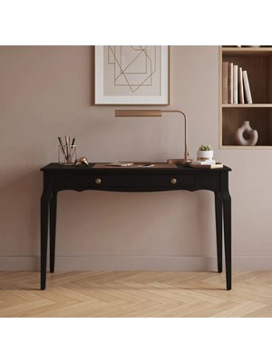 Wooding Mobilya 120 cm Çekmeceli Siyah Konik Masif Çalışma Masası