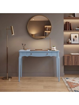 Wooding Mobilya 110 cm Çekmeceli Açık Mavi Konik Masif Çalışma Masası
