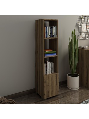 Tr Kuzey 4 Raflı, Kapaklı Minimal Kitaplık, Antik Ceviz