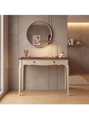 Wooding Mobilya 110 cm Çekmeceli Krem Ceviz Konik Masif Çalışma Masası