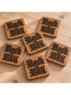 Debreli Ahşap Ahşap Rock 'n' Roll Bardak Altlığı - 8x8 Şişe Açacaklı