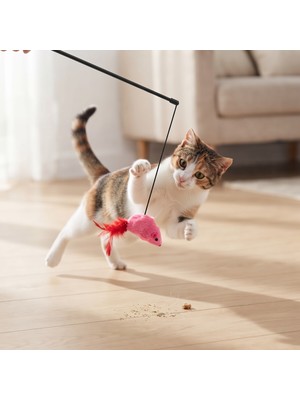 Bakgelal Sesli Peluş Fareli Kedi Oyun Oltası – Tüylü Kuyruklu Interaktif Kedi Oyunca