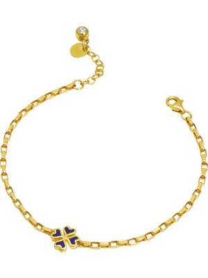 Debora Jewelry 14 Ayar Altın Lacivert Mineli Yonca Bileklik