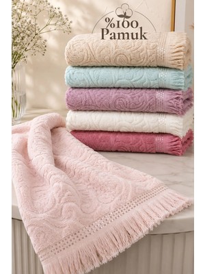 Gonca Home Elegance Jakarlı Püsküllü 6'lı Yüz Havlusu Seti Yumuşak Dokulu El ve Yüz Havlusu