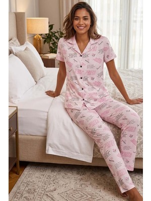 Belirtilmemiş Viskon Düğmeli Kadın Pijama Takımı
