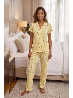 Belirtilmemiş Viskon Düğmeli Kadın Pijama Takımı