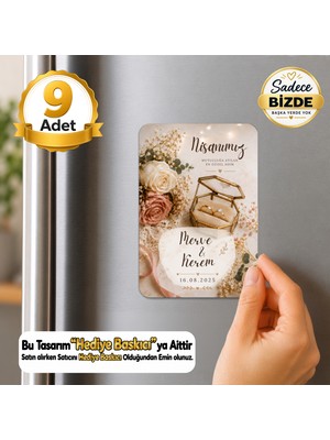 Hediye Baskıcı Nişan Günü Isimli Buzdolabı Magneti (6x9 Cm) 9 Adet – Tarihli Nişan Magneti