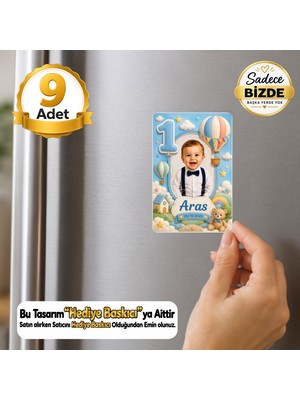 Hediye Baskıcı Sıcak Hava Balonu Temalı 1 Yaş Fotoğraflı 9 Adet Buzdolabı Magneti (6x9 Cm)