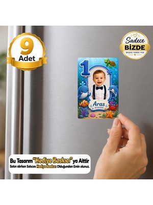 Hediye Baskıcı Deniz Dünyası Temalı 1 Yaş Fotoğraflı Dikey Buzdolabı Magneti (6x9 Cm) – 9 Adet