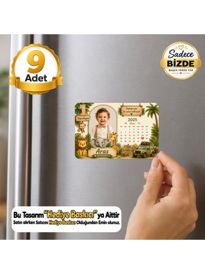 Hediye Baskıcı Safari Temalı 1 Yaş Fotoğraflı Takvimli 9 Adet Buzdolabı Magneti (6x9 Cm) – Isimli Doğum Günü Magneti