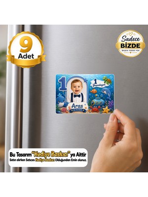 Hediye Baskıcı Deniz Dünyası Temalı 1 Yaş Fotoğraflı Yatay Buzdolabı Magneti (6x9 Cm) – 9 Adet