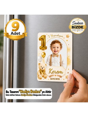 Hediye Baskıcı Ayıcık Temalı 1 Yaş Fotoğraflı Buzdolabı Magneti 6x9 cm – Isimli Doğum Günü Magneti