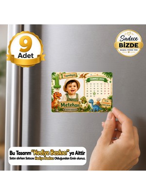 Hediye Baskıcı Dinozor Temalı 1 Yaş Fotoğraflı Yatay Takvimli 9 Adet Buzdolabı Magneti (6x9 Cm)