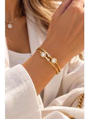 Adata Jewelry Çelik Alina Zirkon Taşlı Luxury Kelepçe Bileklik