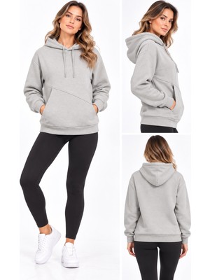 Machi Kadın Yandan Cepli Sweatshirt 3 Iplik ( Yumuşacık Puf Kumaş ) Kışlık Füme Gri Kahverengi Siyah Taş