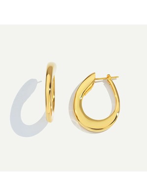 ReGold 14 Ayar Altın Oval Formlu Halka Küpe