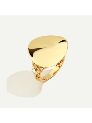 ReGold 14 Ayar Altın Kafes Işlemeli Oval Form Yüzük