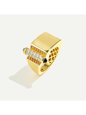 ReGold Vega 14 Ayar Altın Silindir Formlu Taşlı Yüzük