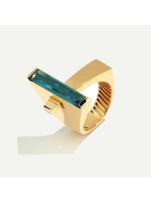 ReGold Baget 14 Ayar Altın Mavi Taşlı Yüzük