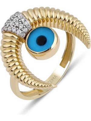Ema Jewellery Nazar Boncuklu Hilal Altın Yüzük