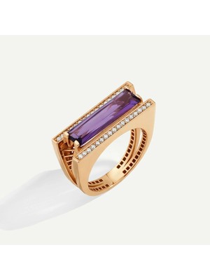 ReGold Baget 14 Ayar Pembe Altın Mor Taşlı Yüzük