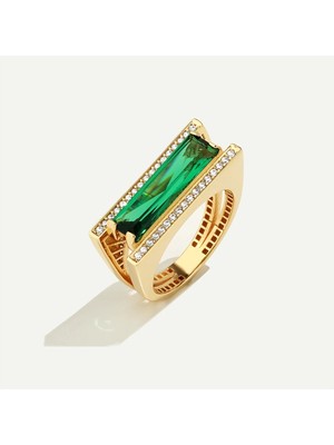 ReGold Baget 14 Ayar Altın Yeşil Taşlı Yüzük