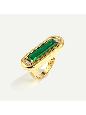 ReGold Baget 14 Ayar Altın Yeşil Taşlı Yüzük