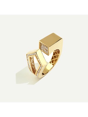 ReGold Electra 14 Ayar Altın Geometrik Formlu Taşlı Yüzük