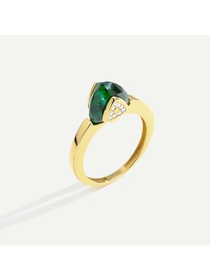 ReGold Bonbon 14 Ayar Altın Yeşil Taşlı Yüzük