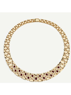 ReGold Eta 14 Ayar Altın Oval Formlu Kırmızı Taşlı Set