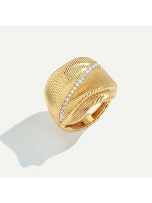 ReGold 14 Ayar Altın Fırçalı Yüzeyli Taşlı Yüzük