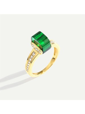 ReGold Bonbon 14 Ayar Altın Yeşil Taşlı Yüzük