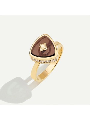 ReGold Bonbon 14 Ayar Altın Kahverengi Taşlı Yüzük