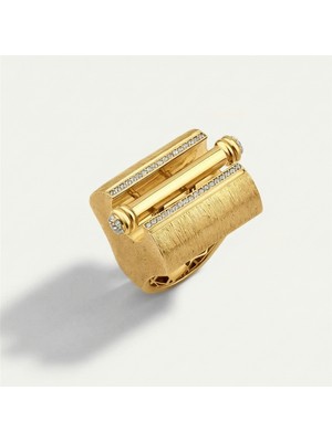 ReGold Vega 14 Ayar Altın Silindir Formlu Mat Yüzeyli Taşlı Yüzük