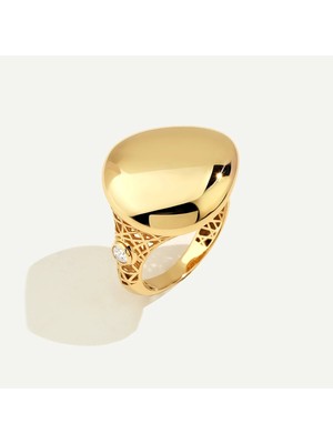 ReGold 14 Ayar Altın Oval Formlu Ajurlu Yüzük