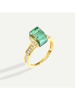 ReGold Bonbon 14 Ayar Altın Açık Yeşil Taşlı Yüzük