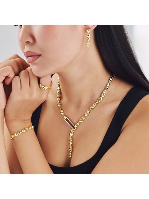 ReGold Baget 14 Ayar Altın Üçgen Detaylı Mor Taşlı Set