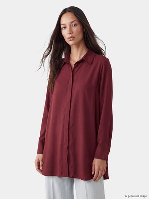 Lc Waikiki Yeni Sezon Bordo Gabardin Kadın Gömlek Tunik