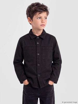 Lc Waikiki Yeni Sezon Siyah Gabardin Erkek Çocuk Gömlek