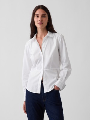Gap Kadın Beyaz Organik Pamuk Poplin Waisted Gömlek