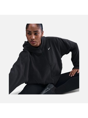 Nike One Kadın Siyah Therma-Fıt Tam Fermuarlı Polar Ceket - Oversize Bol Kesim | HV3698-010