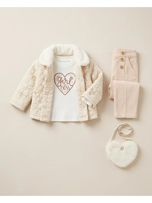 Canoz 4'lü Kapitone Çiçekli Kız Bebek Takım 6-9 Ay 9-12 Ay 12-18 Ay Yenidoğan Bebek Takım Çeket+Uzun Kollu Çıtçıtlıı Body+Pantolon+Çanta  Kız Bebek Takım