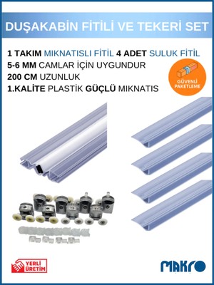 Glassmakro Duşakabin Tekeri ve Mıknatıslı Fitil Seti – 8’li 22 mm Teker + 1 Takım Mıknatıs + 4 Yan Suluk 200 cm