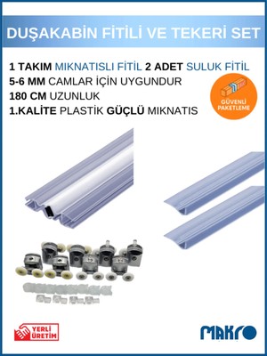 Glassmakro Duşakabin Tekeri ve Mıknatıslı Fitil Seti – 8’li 22 mm Teker + 1 Takım Mıknatıs + 2 Yan Suluk 180 cm