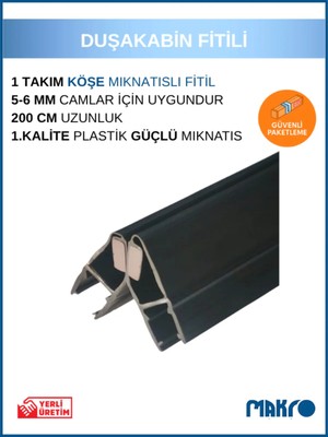 Glassmakro Duşakabin Siyah Köşe Mıknatıs Fitil 5-6 mm Cam Için 200 cm