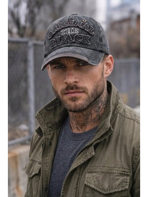 Gigi Luxe Orginal The Black Nakışlı Yıkamalı Deri Eskitme Cap Baseball Şapka Kep