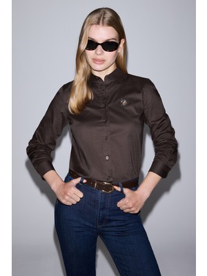 U.S. Polo Assn. Kadın Koyu Kahverengi Uzun Kollu Basic Gömlek 50329503-VR084