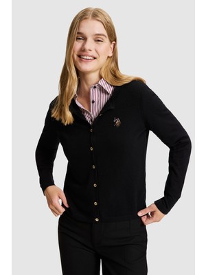 U.S. Polo Assn. Kadın Siyah Düğme Detaylı Basic Triko Hırka 50327569-VR046
