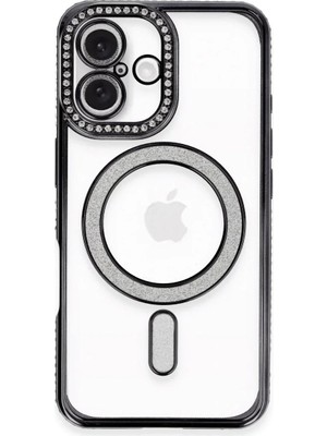 Apple iPhone 16 Plus Kılıf Joke Simli Magneticsafe Kılıf - Siyah