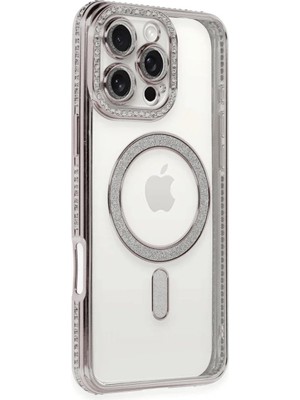 Apple iPhone 16 Pro Kılıf Joke Simli Magneticsafe Kılıf - Pembe